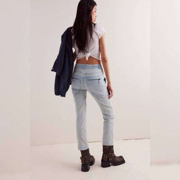 Free People We The Free Hot In It Moto Pants XS 2 Women Blue Trousers Pant 45291 - Picture 2 of 6